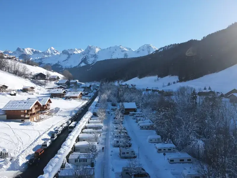 Aerial view of Camping Haute-Savoie Le Clos Du Pin in winter