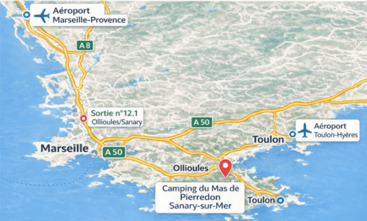 Campasun : Plan Dacces Au Camping Mas De Pierredon A Sanary Sur Mer 1024x323